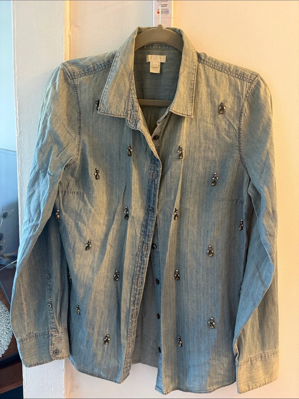 J. Crew Embellished Denim Button-Down Shirt